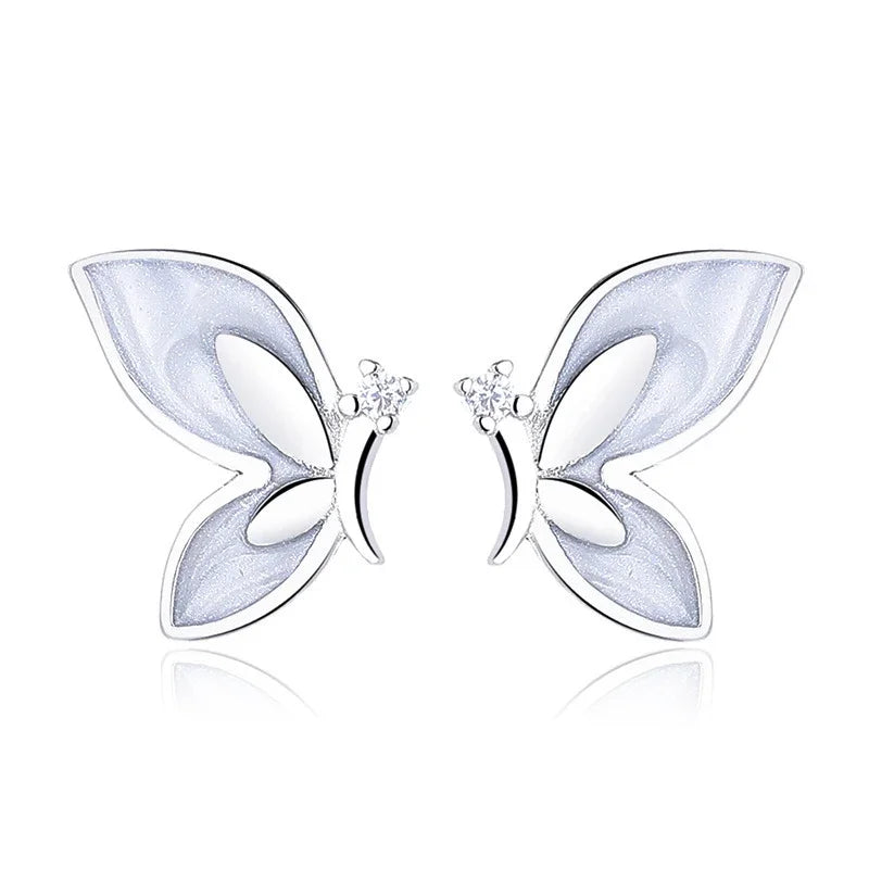 TrustDavis Real 925 Sterling Silver Fashion Butterfly Shiny CZ Stud Earrings For Mum Daughter Birthday Party Gift Jewelry DS4379