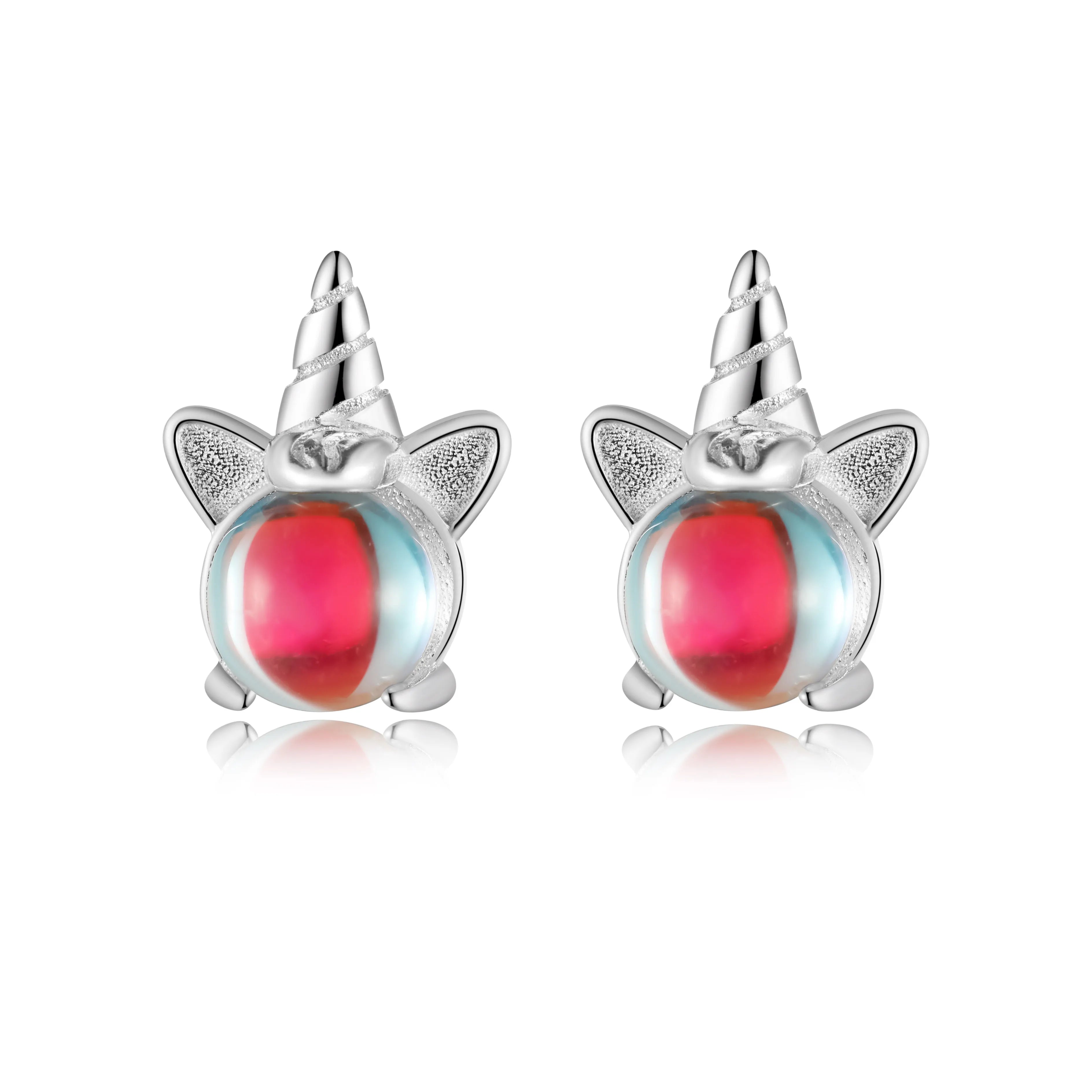 Trustdavis Girls Real 925 Sterling Silver Moonstone Unicorn Stud Earrings Mum Daughter Birthday Party Gift Jewelry DS4356