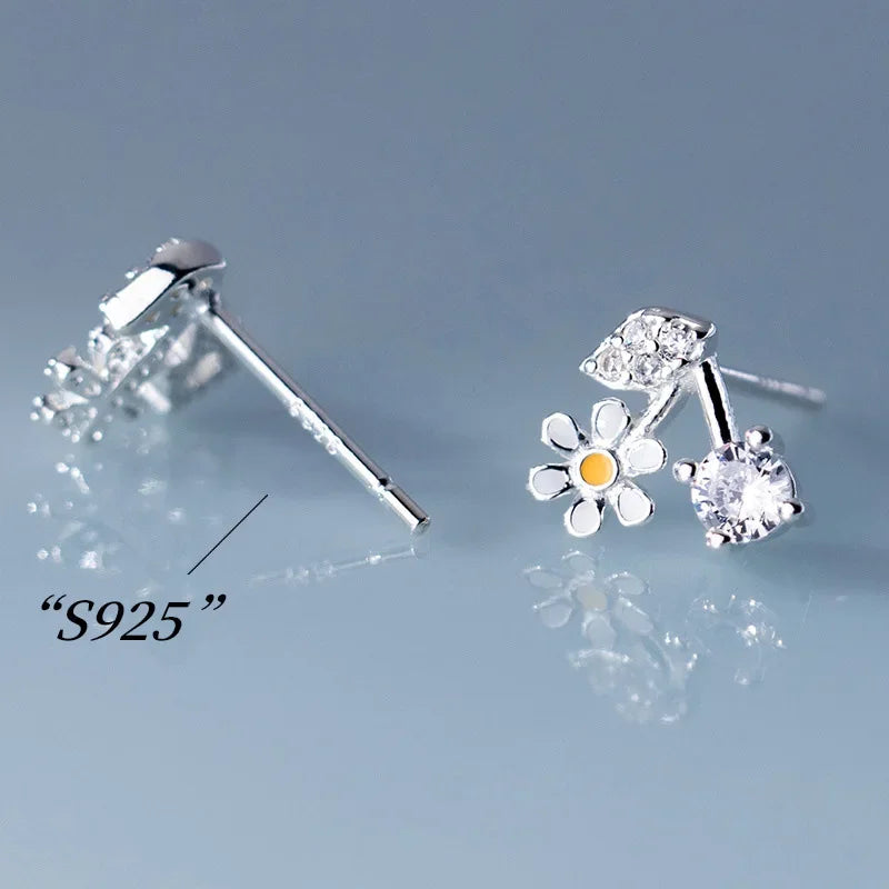 TrustDavis Girls Real 925 Sterling Silver Sweet Flower Daisy Stud Earring Gift for Women Girl Fine Jewelry Gift DS4100