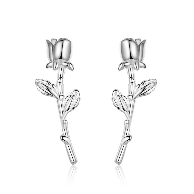 Trusta Genuine 925 Sterling Silver Earrings Valentine's Day Present Roses Flower Stud Earrings Gift For Girls Jewelry DS2330