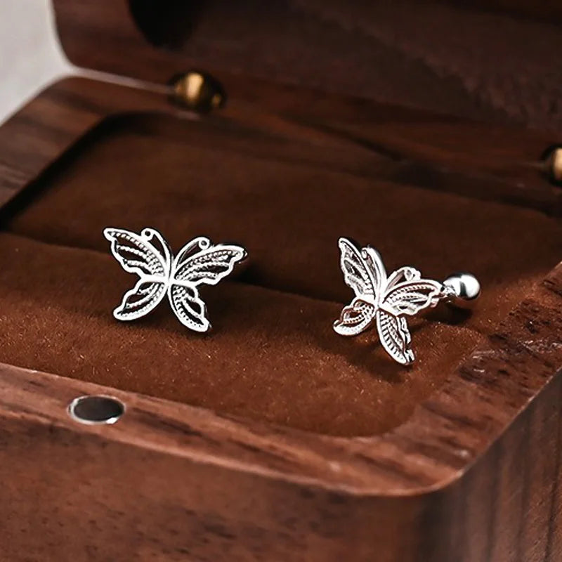 TrustDavis Real 925 Sterling Silver Minimalist Fashion Cute Butterfly Screw Stud Earrings for Women Wedding Fine Jewelry DS3965