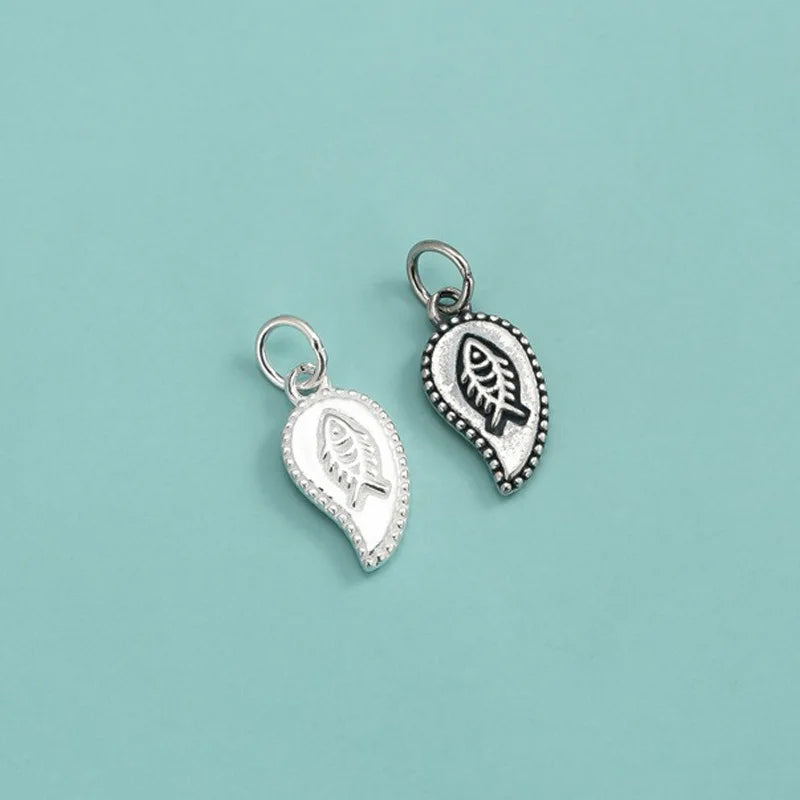 TrustDavis Real 925 Sterling Silver Fashion Leaf fish Charm Pendant Handmade DIY Necklace Bracelet Accessories Jewelry DZ1642
