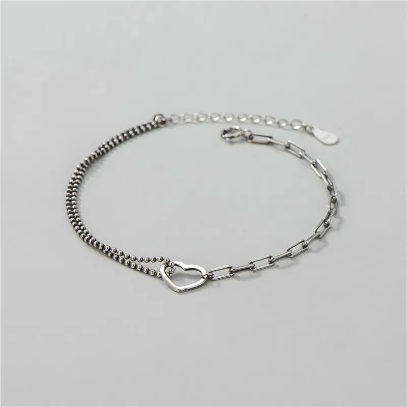 TrustDavis Real 925 Sterling Silver Bracelet Fashion Romantic Heart Beads Chian Bracelet For Women Wedding Fine Jewelry DA2589
