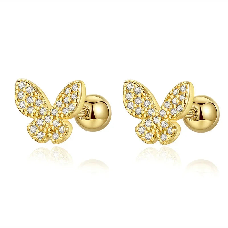 Trustdavis Real 925 Sterling Silver Insect Butterfly Shiny CZ Beads Screw Stud Earrings For Women Wedding Fine Jewelry DA2250
