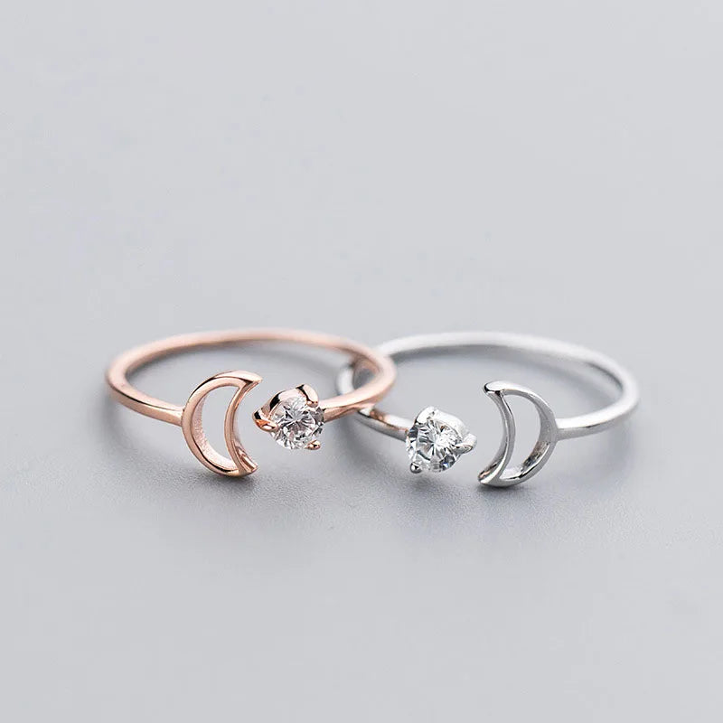 TrustDavis Real 925 Sterling Silver Ring Fashion Sweet Moon Shiny CZ Opening Rings For Women Teen Girls Lady's Jewelry DS1049