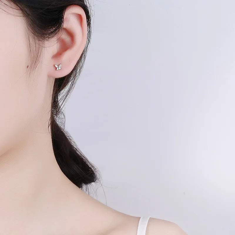 TrustDavis Real 925 Sterling Silver Fashion Insect Butterfly Shiny CZ Screw Stud Earrings For Women Wedding Fine Jewelry DB1424