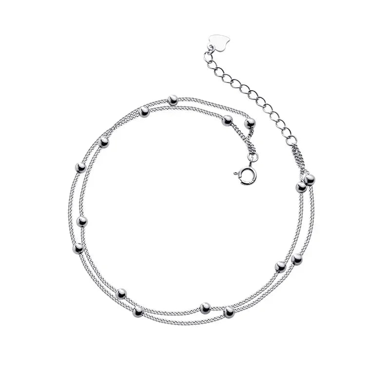 TrustDavis 925 Sterling Silver Fashion Sweet Double Layer Stick Anklets For Women Valentine's Day Birthday Gift Jewelry DS776