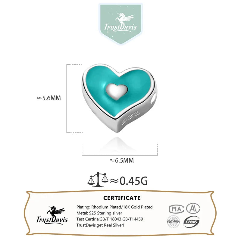 TrustDavis Real 925 Sterling Silver Sweet Romantic Heart Pendant Handmade DIY Necklace Accessories Fine Jewelry DZ1094
