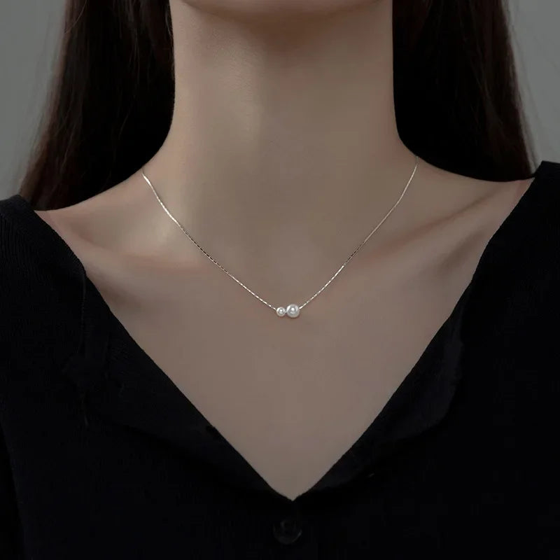 Trustdavis Real 925 Sterling Silver Fashion Synthesis Pearl Charm Clavicle Necklace For Women Wedding Party Fine Jewelry DA2244