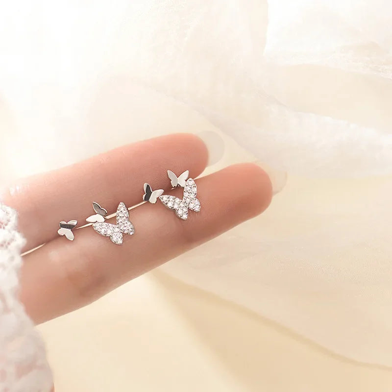 TrustDavis Real 925 Sterling Silver Fashion Insect Butterfly CZ Stud Earring For Women Birthday Daughter Fine Jewelry DA2152