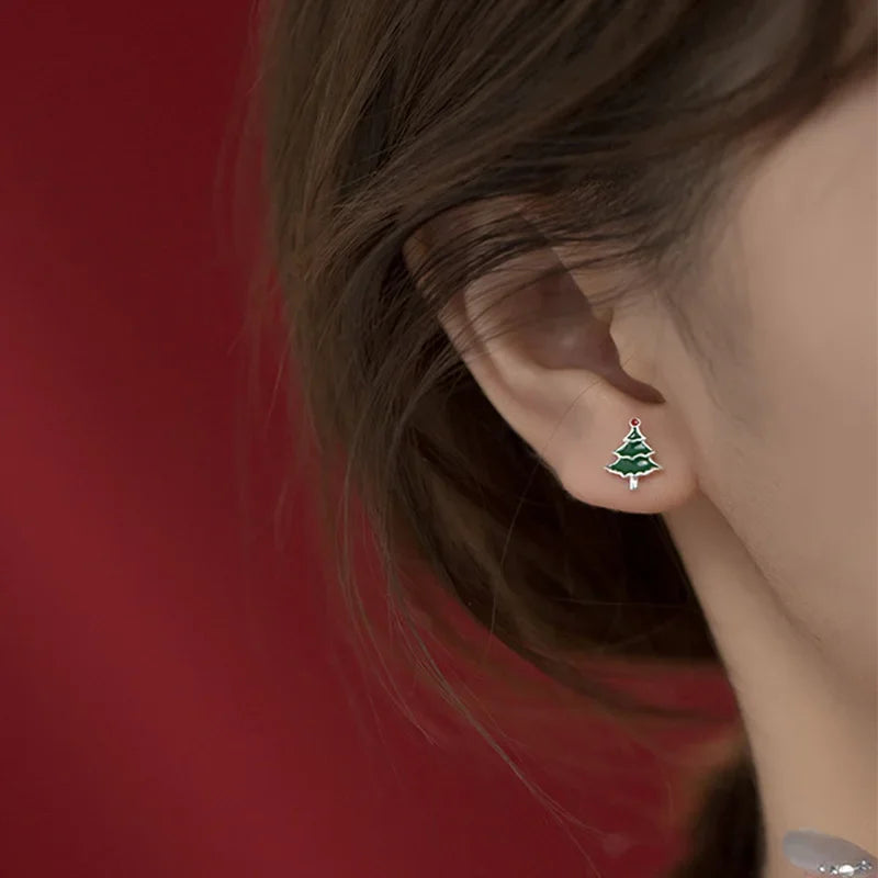 TrustDavis 925 Sterling Silver Asymmetric Snowflake Christmas Tree Stud Earring For Women Wedding Party Fine S925 Present DA227