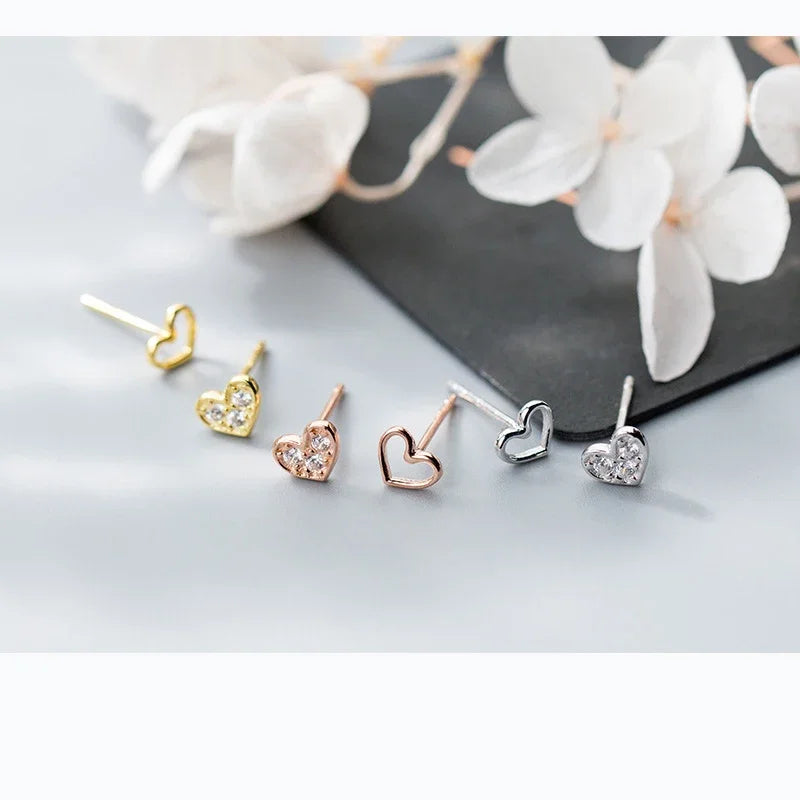 Heart With CZ Stud Earring Gift For Girls Kids Lady DS542