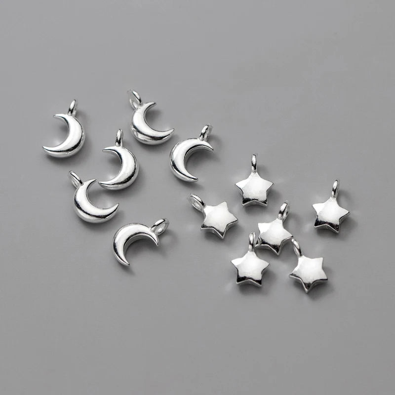 TrustDavis Real 925 Sterling Silver Fashion Star Moon Charm Pendant Handmade DIY Accessories Fine Jewelry Wholesale DZ1705