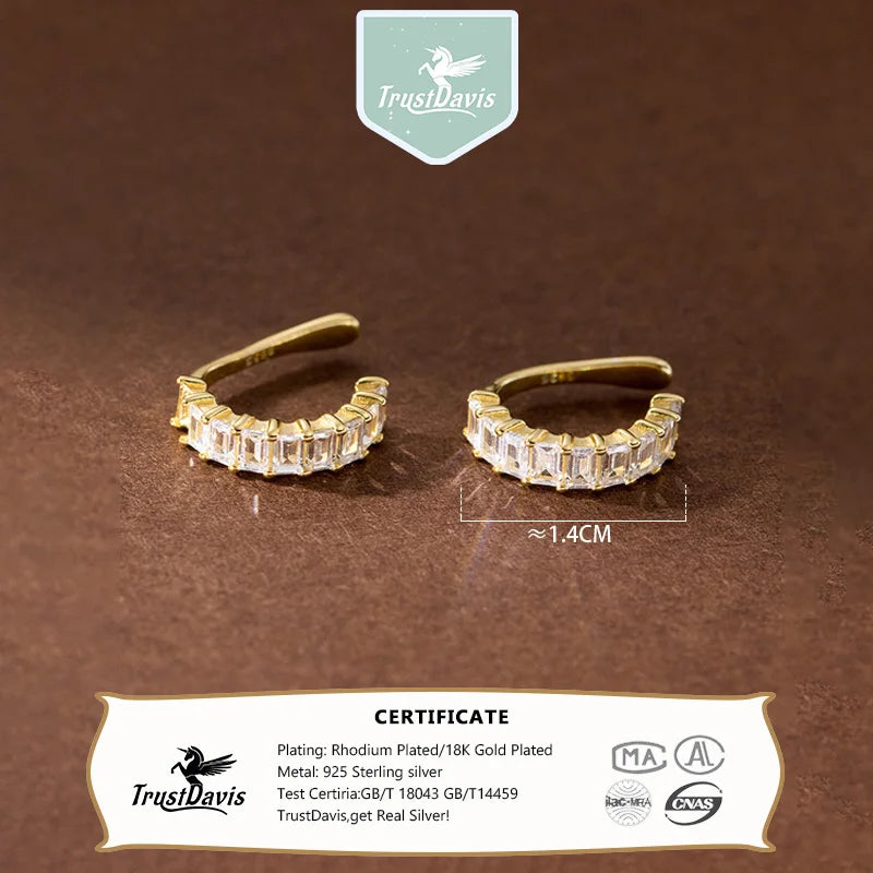 Trustdavis 2024 Real 925 Sterling Silver Zircon Temperament Clip Earrings for Women Daughter Birthday Party Gift Jewelry DS4459