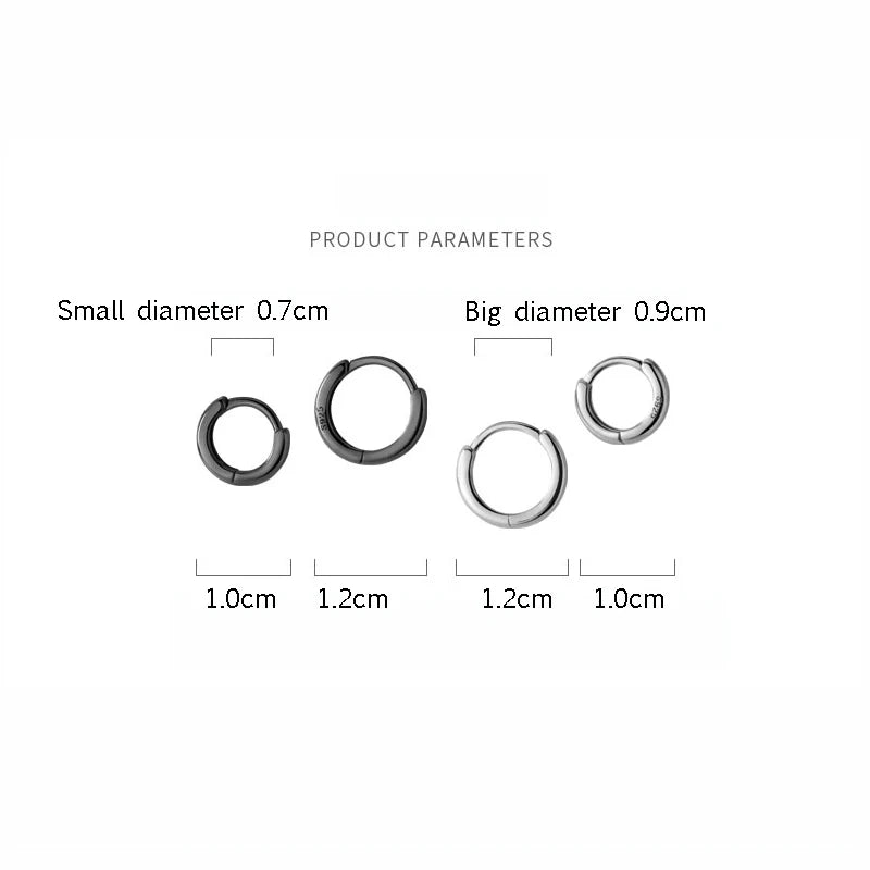 TrustDavis 100% 925 Sterling Silver Black Geometric Smooth Surface Hoop Earrings For Women Fashion Silver 925 Jewelry DA432