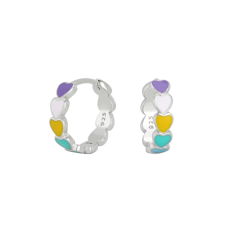 TrustDavis 925 Sterling Silver Women's Fashion Simple Colorful Epoxy Heart Hoop Earrings for Women Girls Jewelry Gift DS4433