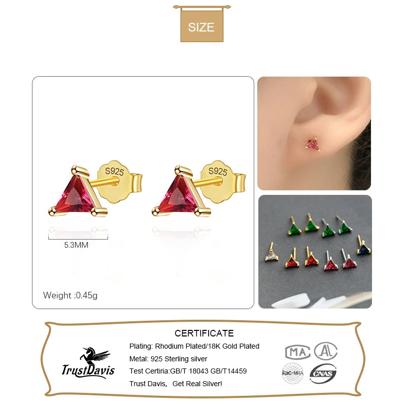Colour CZ Triangle Round Charm Stud Earrings DA2701