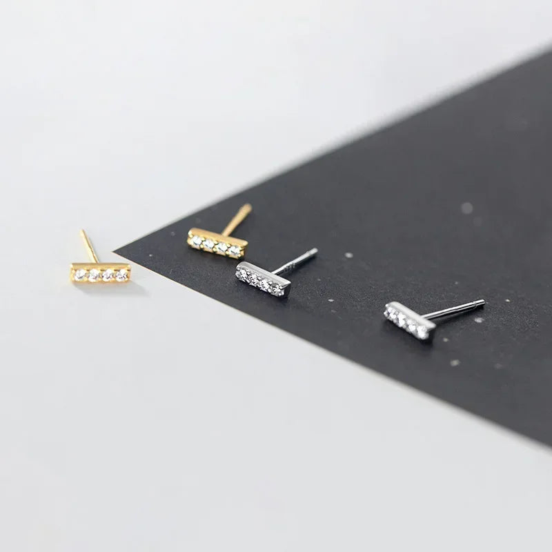 TrustDavis Real 925 Sterling Silver Minimalist Sweet Mini Stick CZ Stud Earrings For Women Wedding Fine S925 Jewelry Gift DS2209