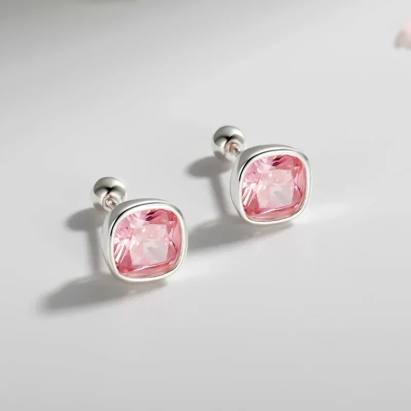 TrustDavis Real 925 Sterling Silver Sweet Geometric CZ Screw Stud Earrings for Women Girls Birthday Fine Jewelry DS4052