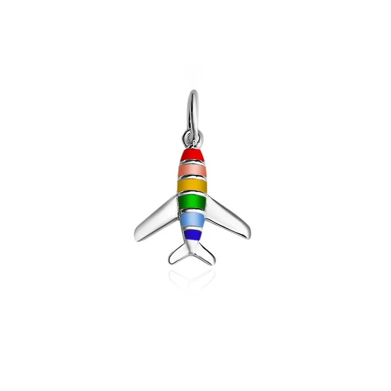 TrustDavis Real 925 Sterling Silver Fashion Color Drip Glue Aircraft Charm Pendant Handmade DIY Accessories Fine Jewelry DZ212