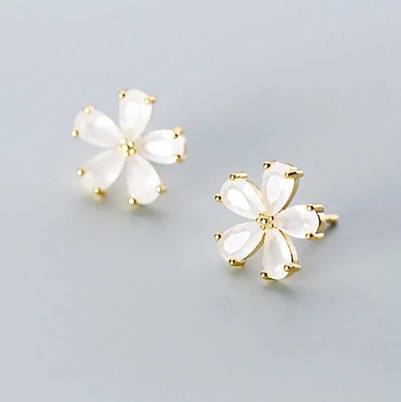 TrustDavis Real 925 Sterling Silver Stud Earrings For Women Gold Pretty Flower Valentine's Day Fine 925 Earring Jewelry DS2573