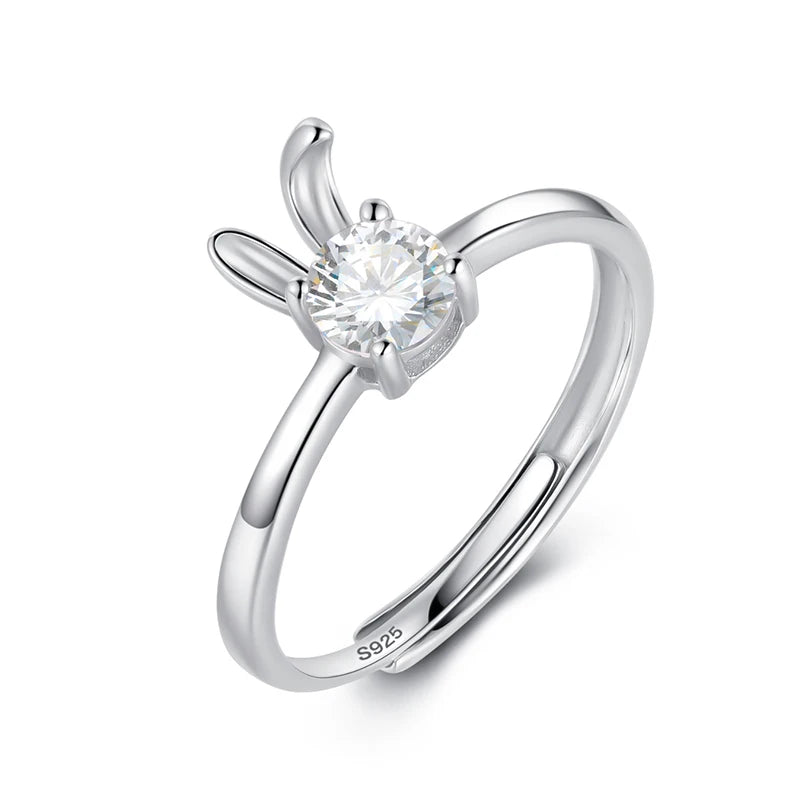 TrustDavis S925 Solid Sterling Silver Sweet Rabbit Cocktail Opening Ring for Women Grils Party Fine Jewelry Wholesale DS3839