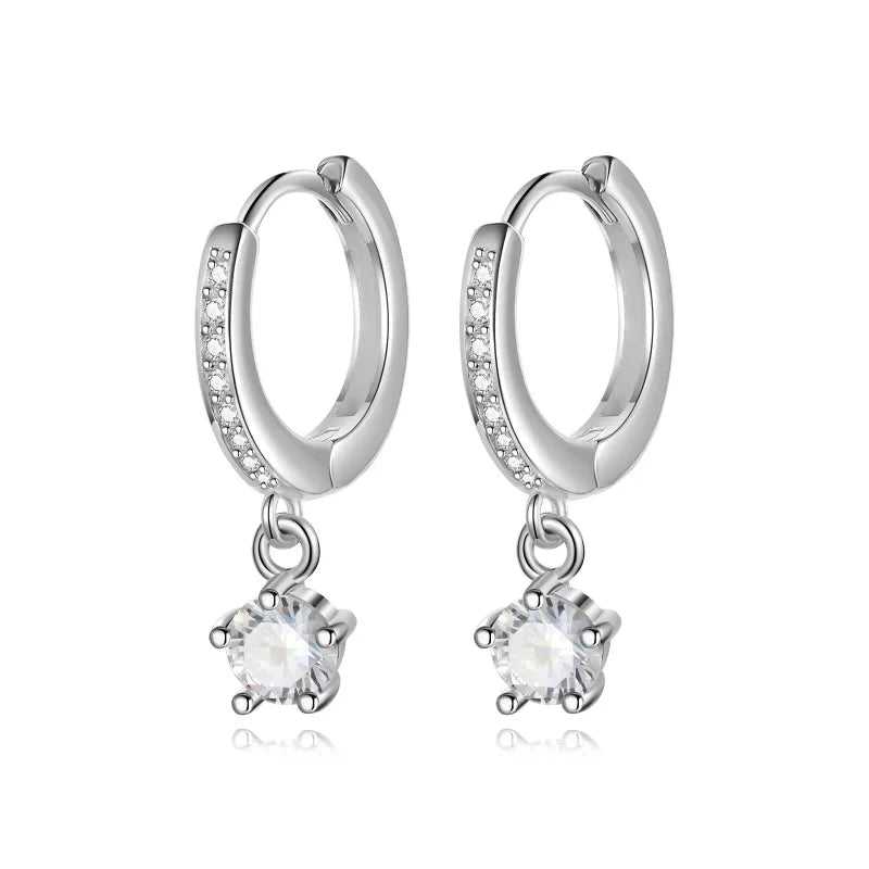 Trustdavis Real 925 Sterling Silver Simplicity Zircon Hoop Earrings Women Girls Birthday Party Gift Jewelry DS4133