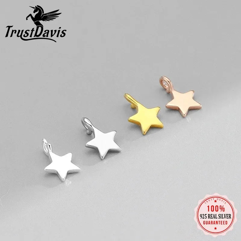 TrustDavis Real 925 Sterling Silver Star Pendant Handmade DIY Necklace Bracelet Accessories for Children Jewelry Fine DH0018