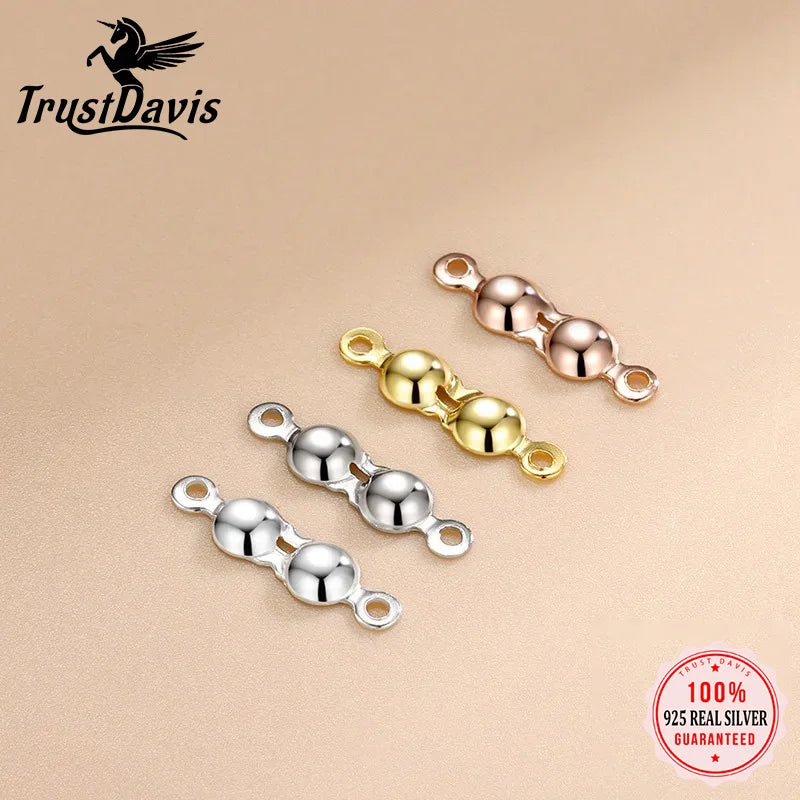 TrustDavis Real 925 Sterling Silver DIYJewelry Accessories Double Chuck Ant Clasp Threading Hand String End Buckle DZ761