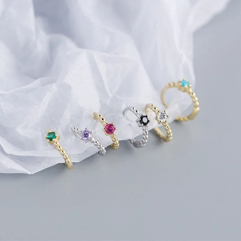 Trustdavis Real 925 Sterling Silver Fashion Colorful Zircon Charming Small Earrings For Women Rock Unisex Party Jewelry DA2645