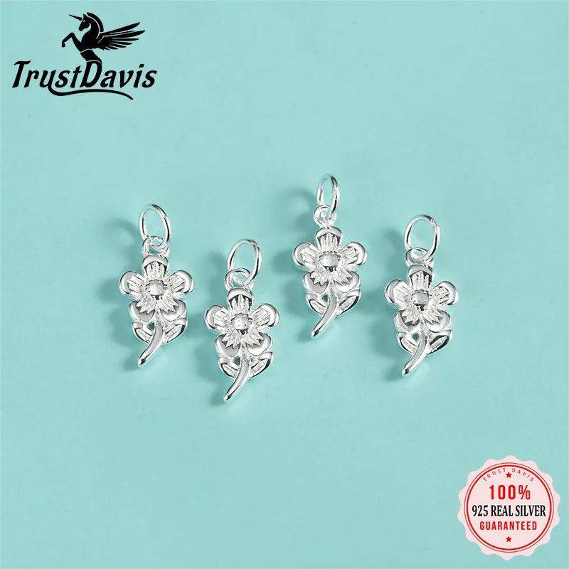 TrustDavis Real 925 Sterling Silver Pendant Handmade DIY Necklace Flower Exquisite Accessories Fine S925 Jewelry Gift DZ1820