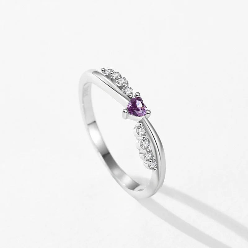 TrustDavis Real 925 Sterling Silver Women's Fashion Purple Cross Heart Shaped Zirconia Ring for Women Girls Jewelry Gifts DS4240