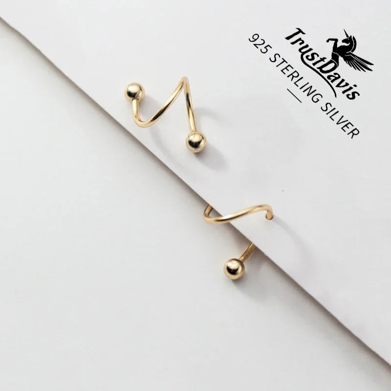 TrustDavis 925 Sterling Silver Women's Small Ball Beads Ear Bones Ear Buckle Ring Tightly Packed Mini Double Ring Earring DA1157