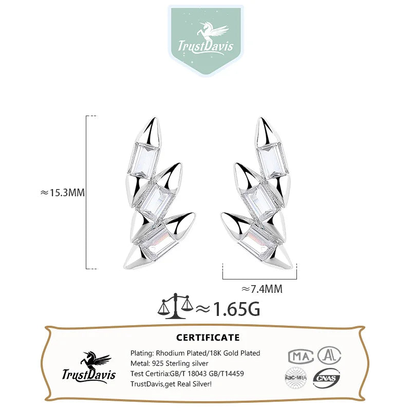 TrustDavis Genuine Fashion 925 Sterling Silver Vintage Stud Earrings Irregular Party for Women Fine Jewelry Brincos DS4024