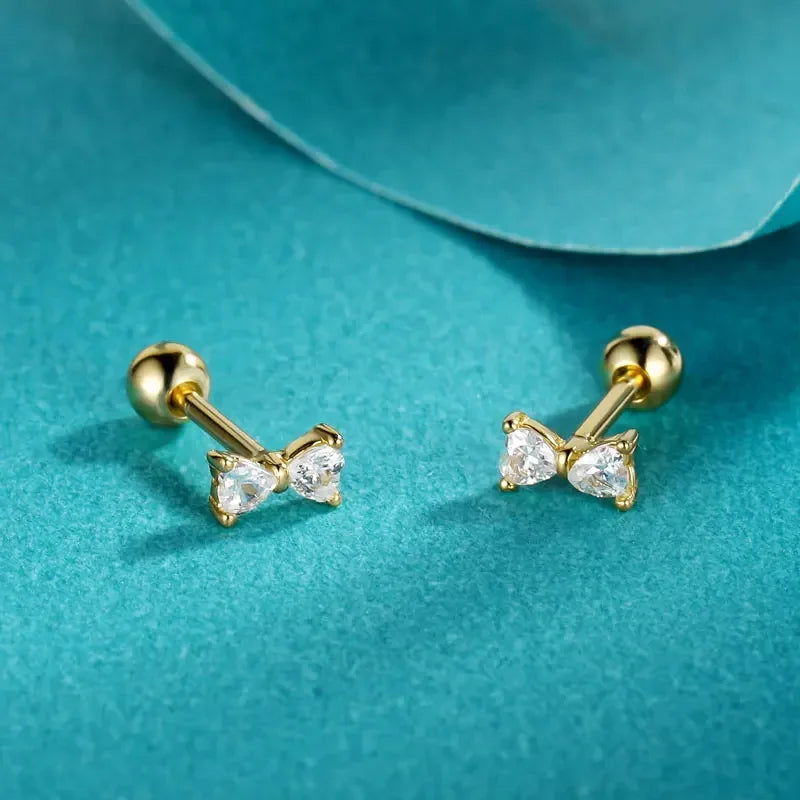 TrustDavis Real 925 Sterling Silver Earring Fashion Bowknot Shiny CZ Screw Stud Earrings For Daughter Girls Fine Jewelry DA3166