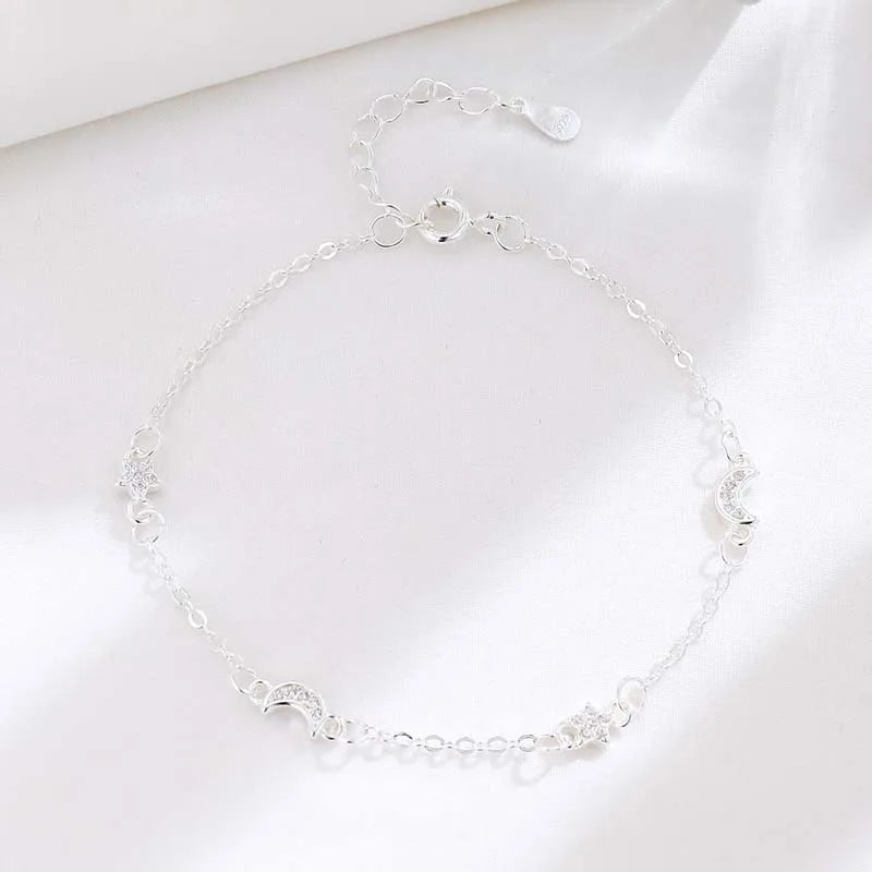 TrustDavis Genuine 925 Sterling Silver Fashion Trendy Star Moon Zircon Bracelet For Women Lady Girls Wedding Jewelry Gift DS4513