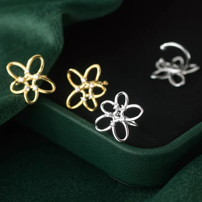 TrustDavis Real 925 Sterling Silver Sweet Flower Ear Cuff Clip On Earrngs for Women Daugther Girl Party Jewelry DS3644