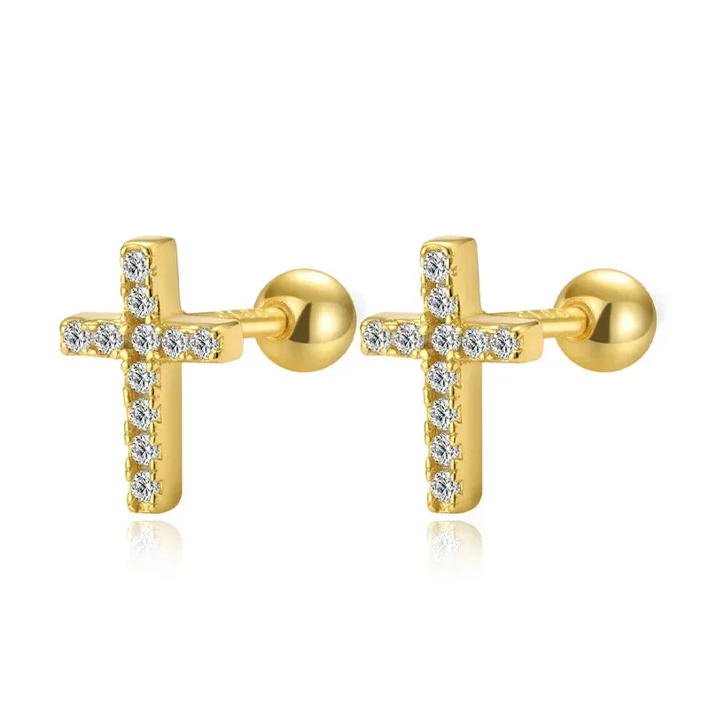 925 Sterling Silver Fahion Sweet Cross Dazzling Charm Stud Earrings DS258
