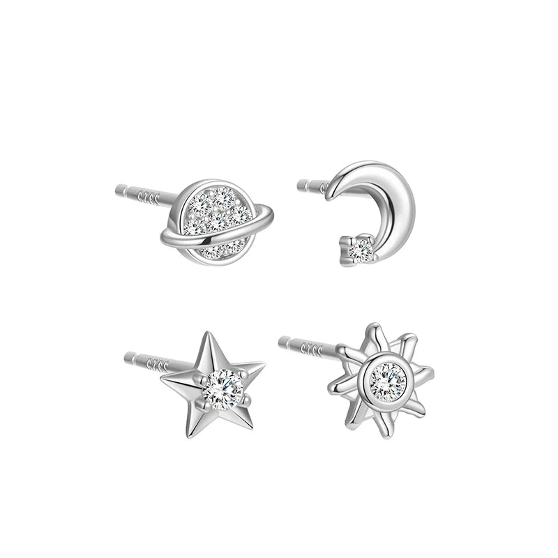 TrustDavis 925 Sterling Silver Women's Fashion Simple Starry Sky Series Stud Earring Set for Women Girls Jewelry Gift DS4273