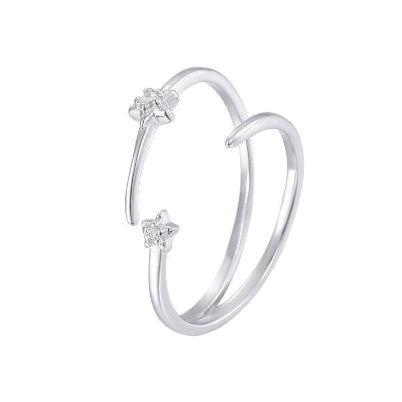 TrustDavis Real 925 Sterling Silver Women's Fashion Simple Star Double Open Ring for Women Girls Fine Jewelry Gift DS4677