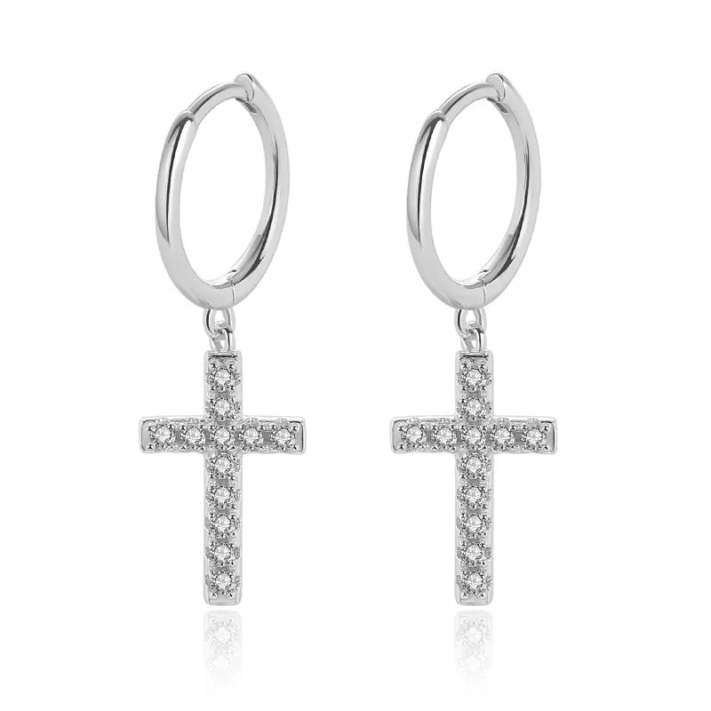 925 Sterling Silver Shining White Cross Stud Earrings DA513
