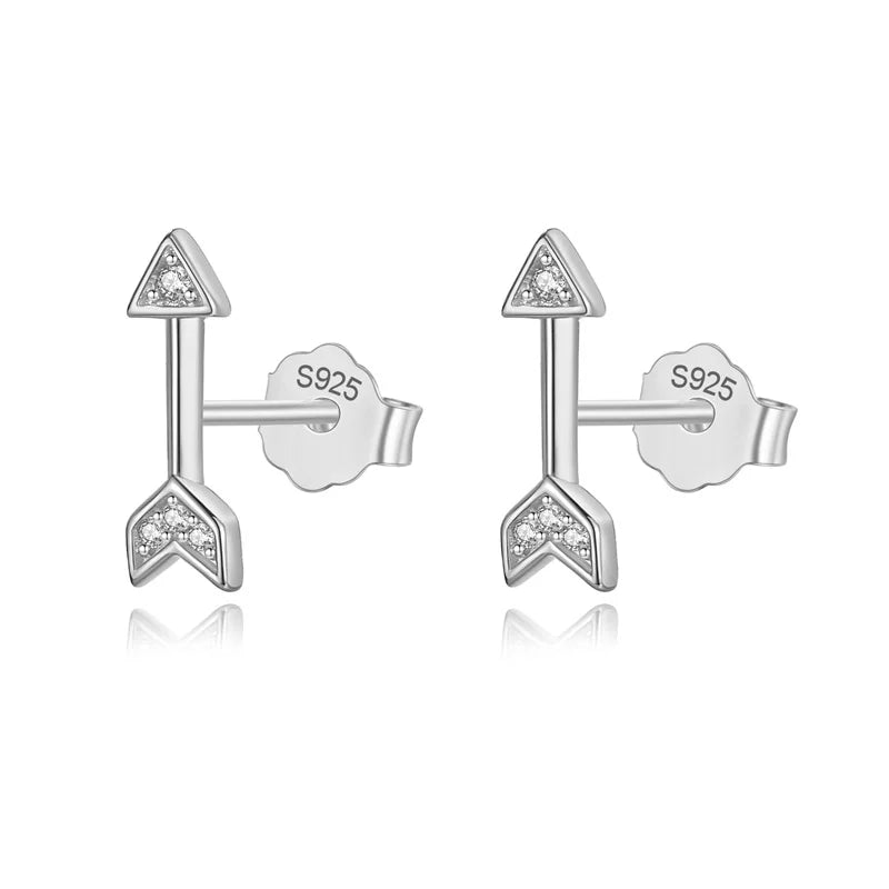 TrustDavis Real 925 Sterling Silver Earring Fashion Arrow Shiny CZ Stud Earring For Women Wedding Wholesale Jewelry DE0019