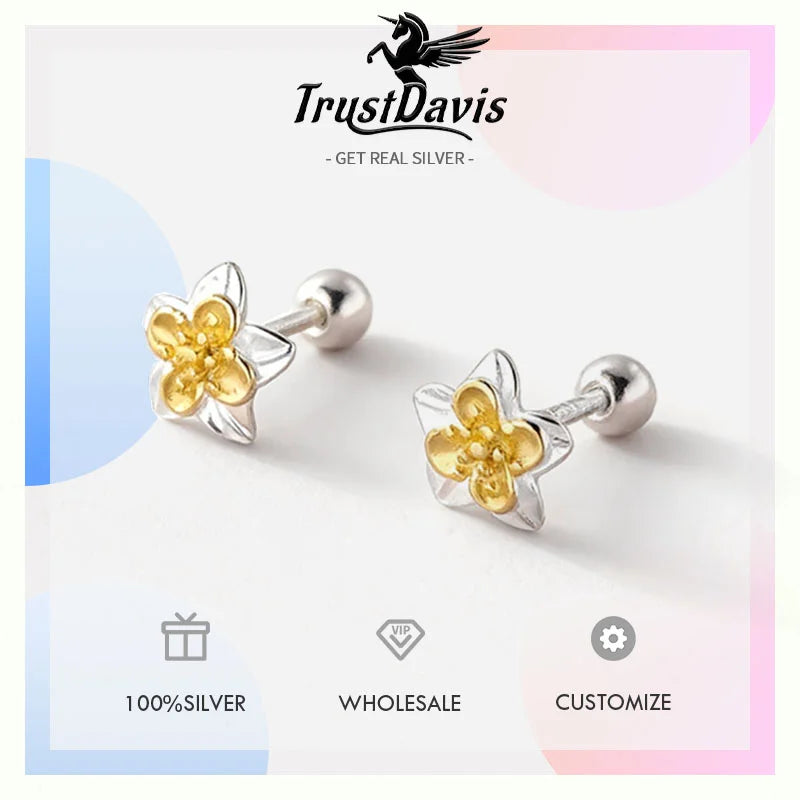 Two-tone Flower Screw Earrings DS4893