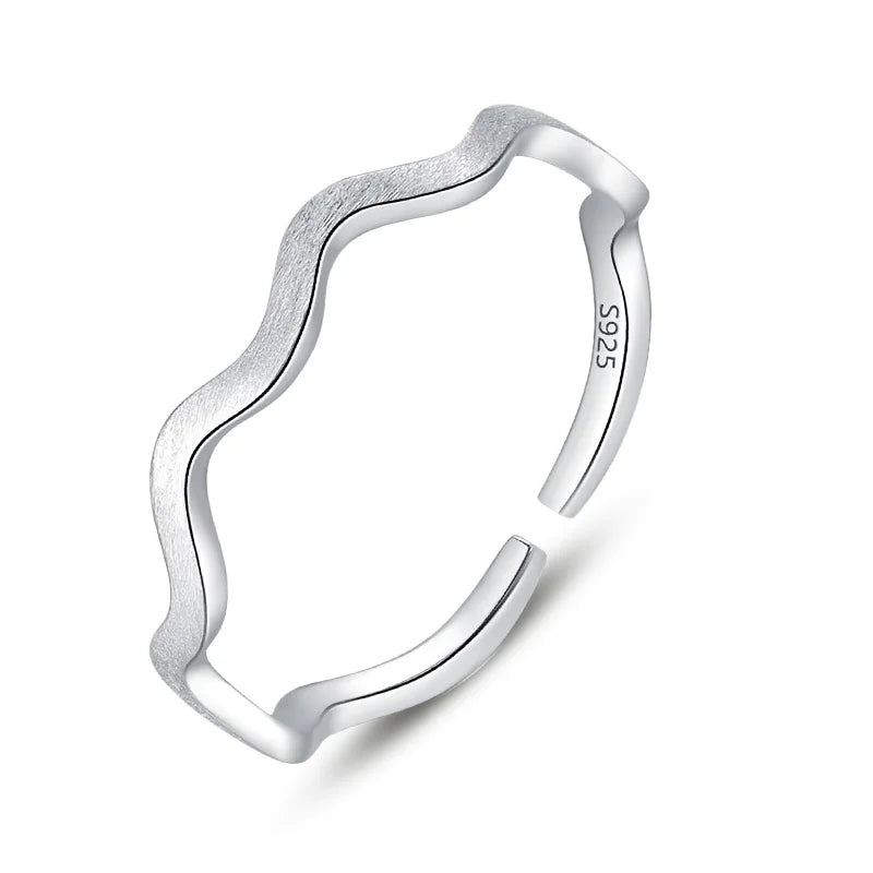TrustDavis 100% 925 Solid Real Sterling Silver 925 Waves Cocktail Ring Opening Sizable 5 6 7 Womens Girls Kids Xmas Gift AZ03