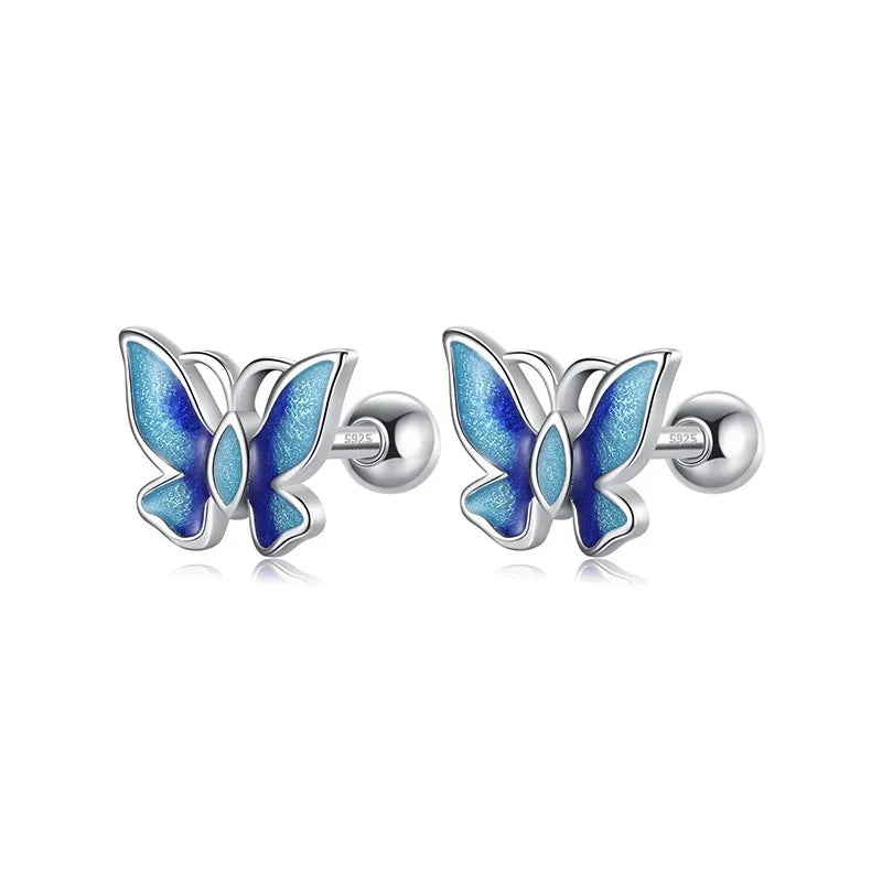 Blue Butterfly Screw Stud Earrings DB381
