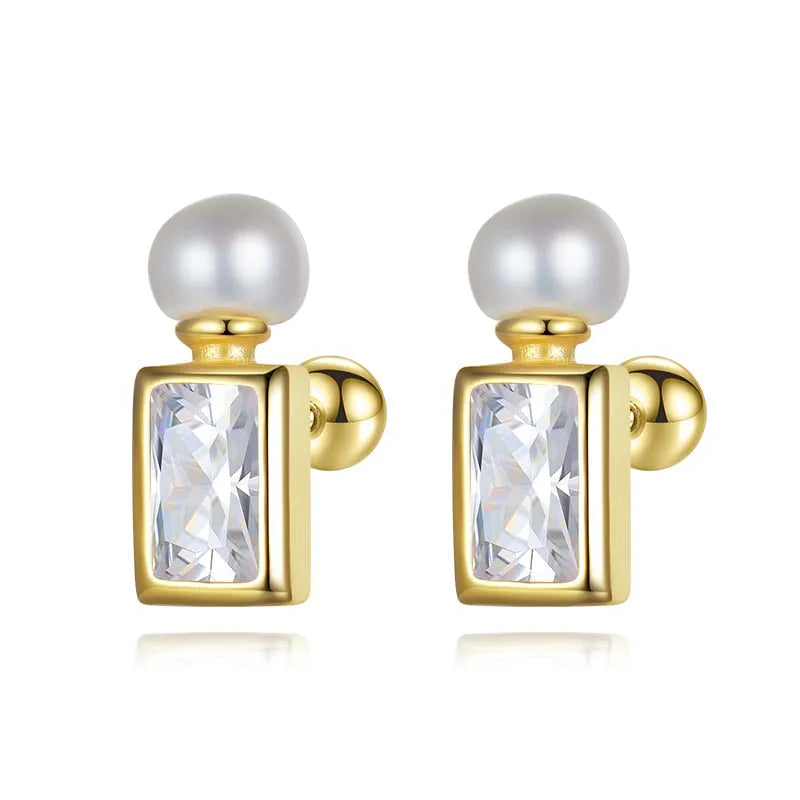 TrustDavis Girls Real 925 Sterling Silver Bright CZ Pearl Screw ball Stud Earring for Women Wedding Party Jewelry DS4509