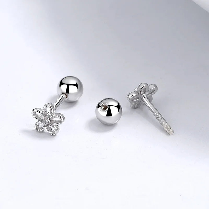 TrustDavis Real 925 Sterling Silver Fashion Flower Claws Screw Earring For Women Wedding Party Fine Minimalist Jewelry DA2194