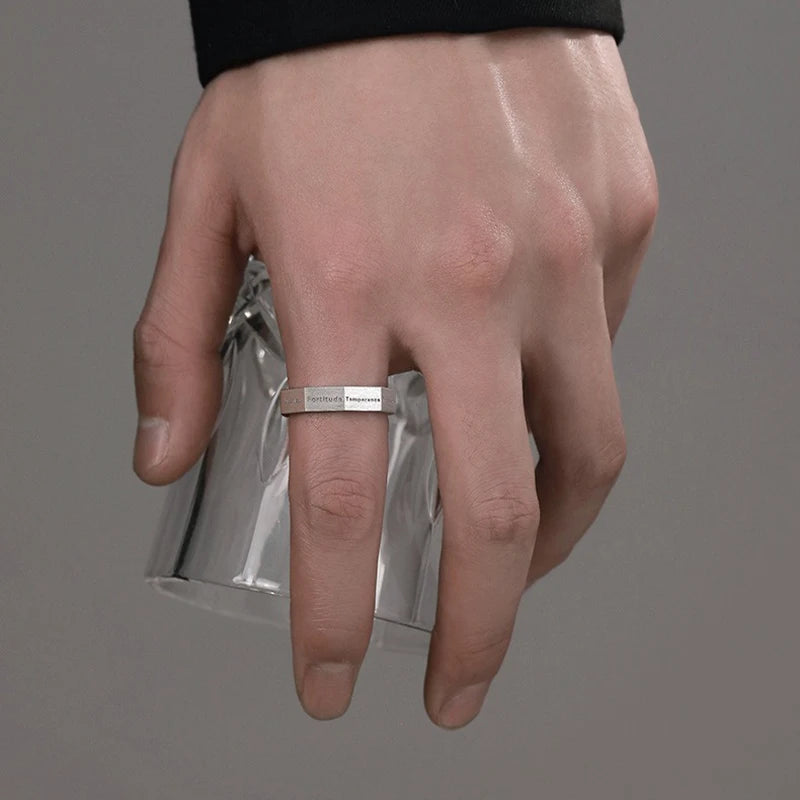 TrustDavis 925 Sterling Silver Men's Fashion Simple Seven Virtues Plain Ring for Men Birthday Father's Day Jewelry Gift DS4253