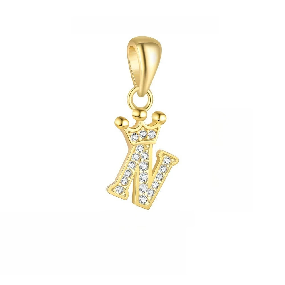 TrustDavis 925 Sterling Silver Women's Fashion Crown 26 Letter Pendant Zircon Necklace for Women Girls Jewelry Gift DS4445