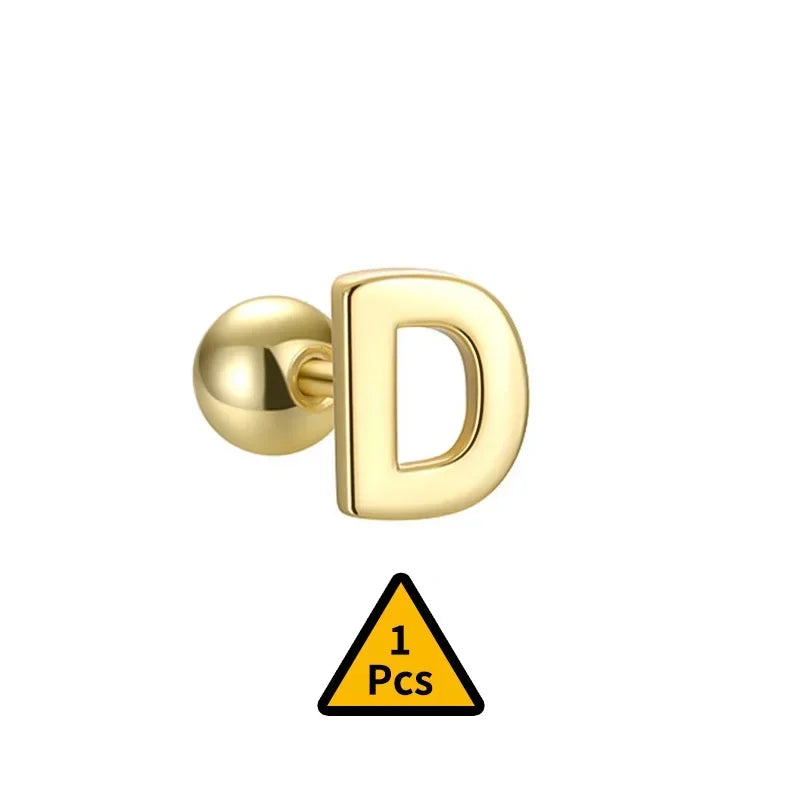 TrustDavis Real 925 Sterling Silver Stud Earrings 26 Letter CZ Screw Beads For Women Children Baby Minimalist Jewelry DA2559